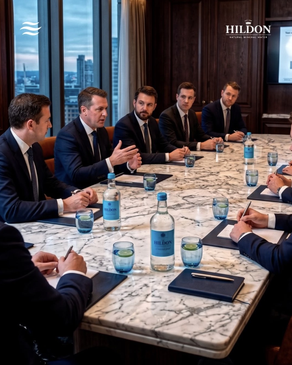 Hildon Water servida durante una reunión ejecutiva